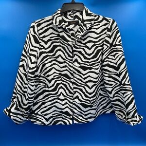 BALA‎ BALA Zebra Print Zip Up Shacket Long Sleeve Women XL Black White